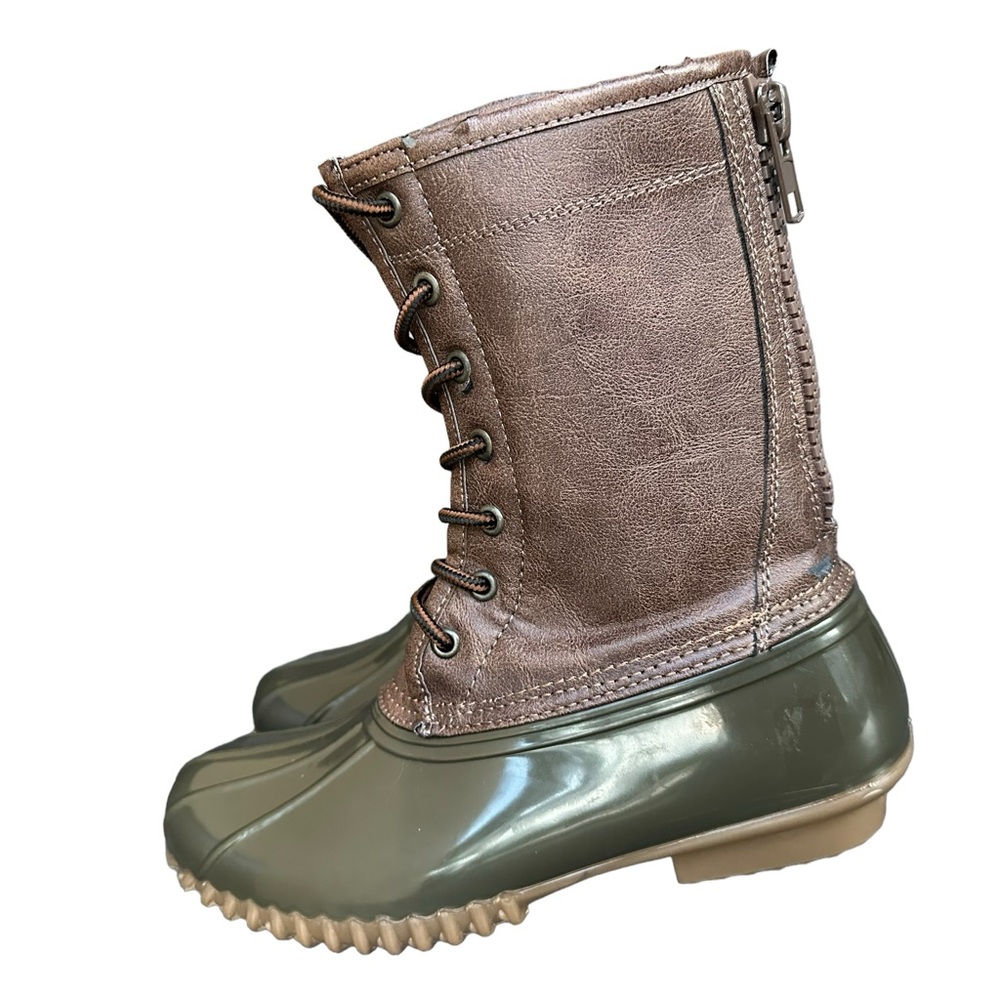 Madden Girl FLURRY Duck Boots Brown Olive Green Lace Up and Zipper Womens Size 8